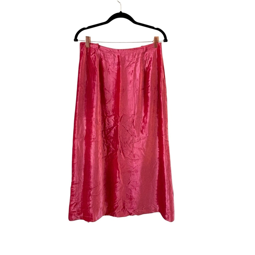Vintage Plein Sud Crushed Velvet Midi Skirt Womens 42/10 Pink Y2K France Holiday
